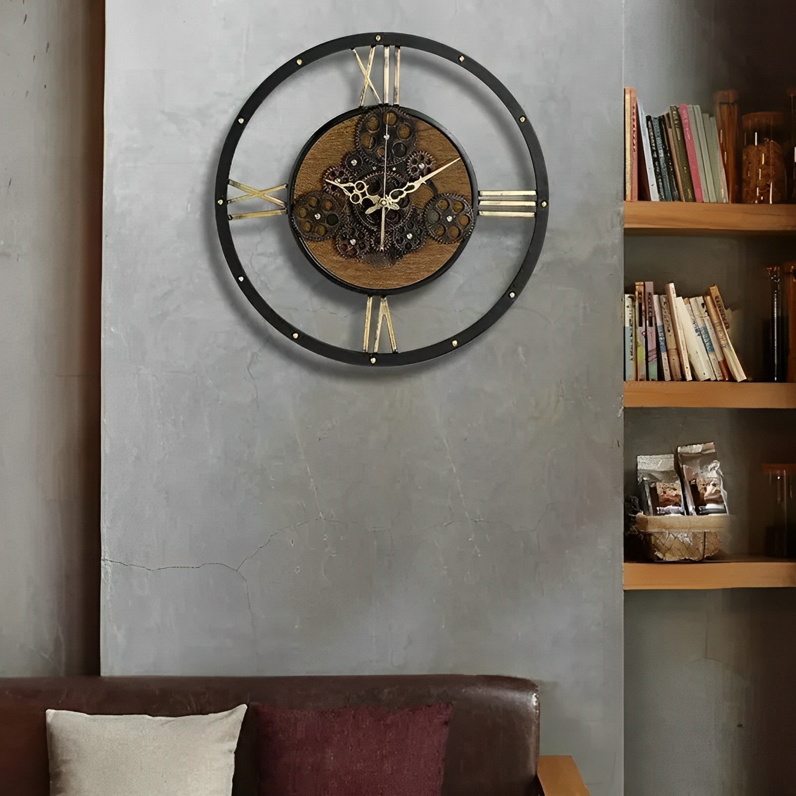 Wanduhr aus Holz und Metall